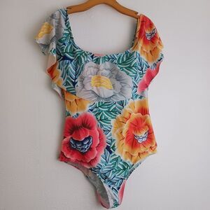Unknown brand floral print off the shoulders one piece swimsuit size XL